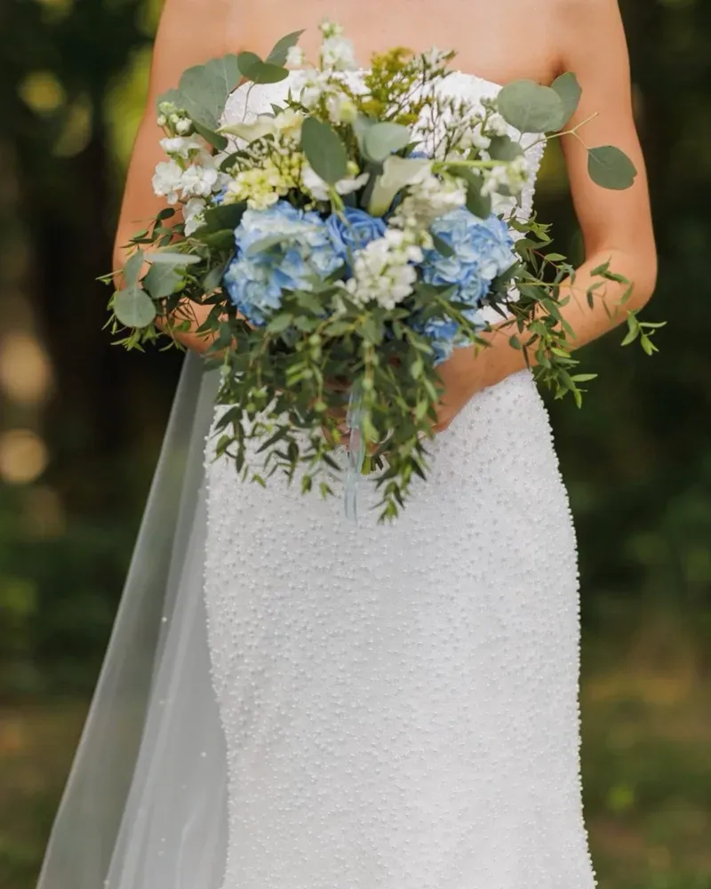 Wedding bouquet design Richmond Kentucky - bridal florals coordinated with gown